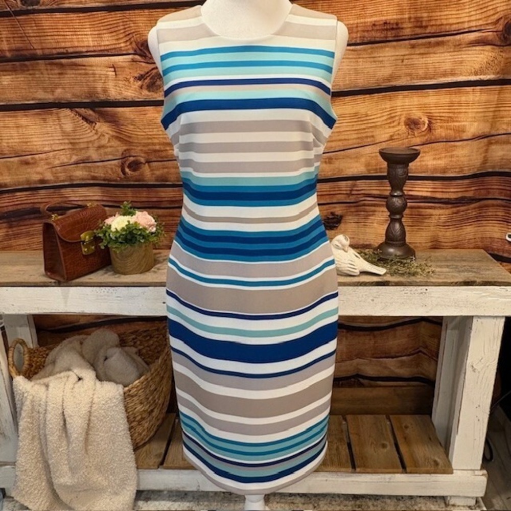 Calvin Klein Womens Blue/Tan Striped Sheath Dress Size 6